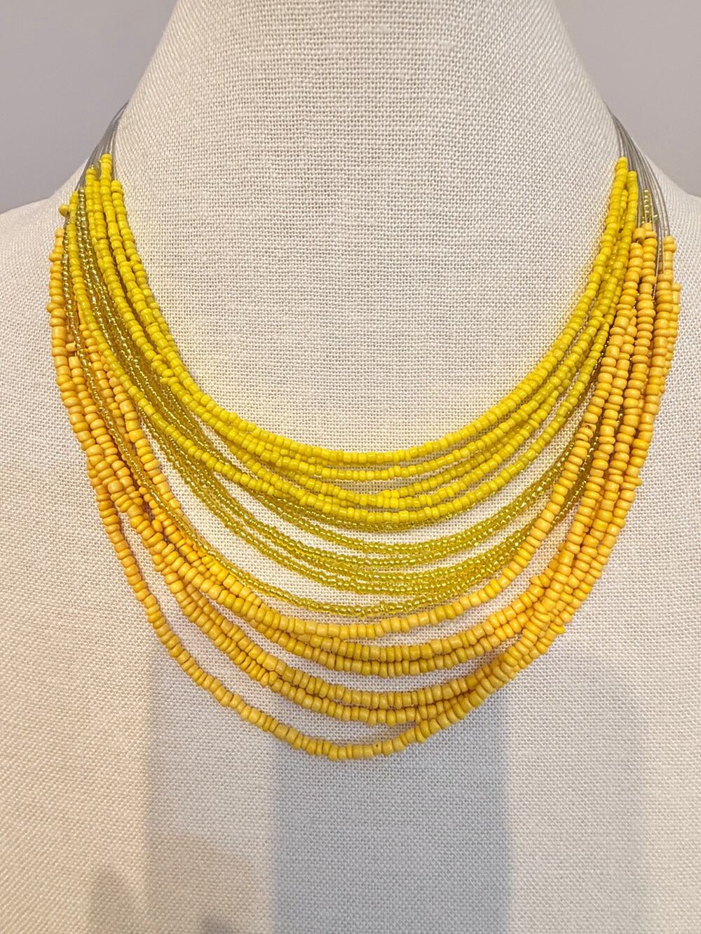 Vintage Yellow Multi Strand Beaded Statement Necklace 15”